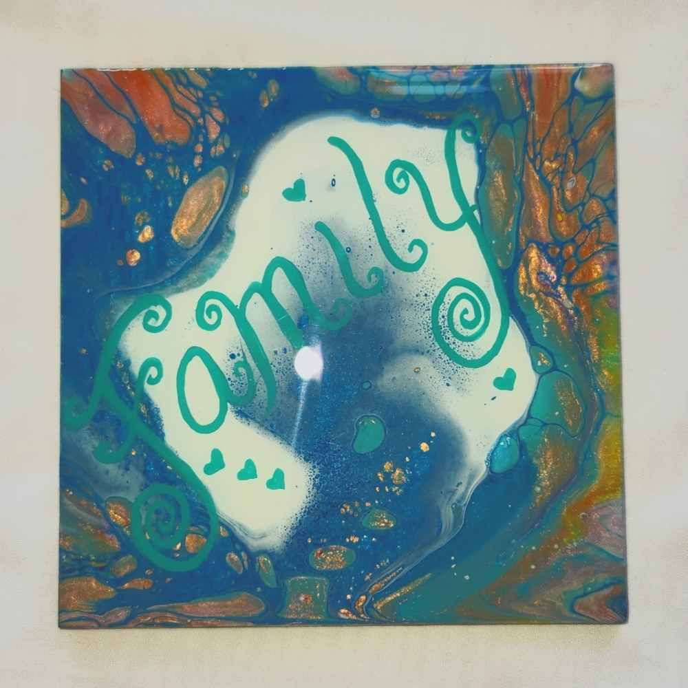 Hand Crafted Ceramic Tile Trivet Hand Painted Acrylic Resin Decorative Table Art